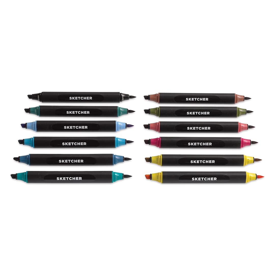 Open in modal - Molotow Sketcher Twin Graphic Markers - Main Kit 3, markers laid out