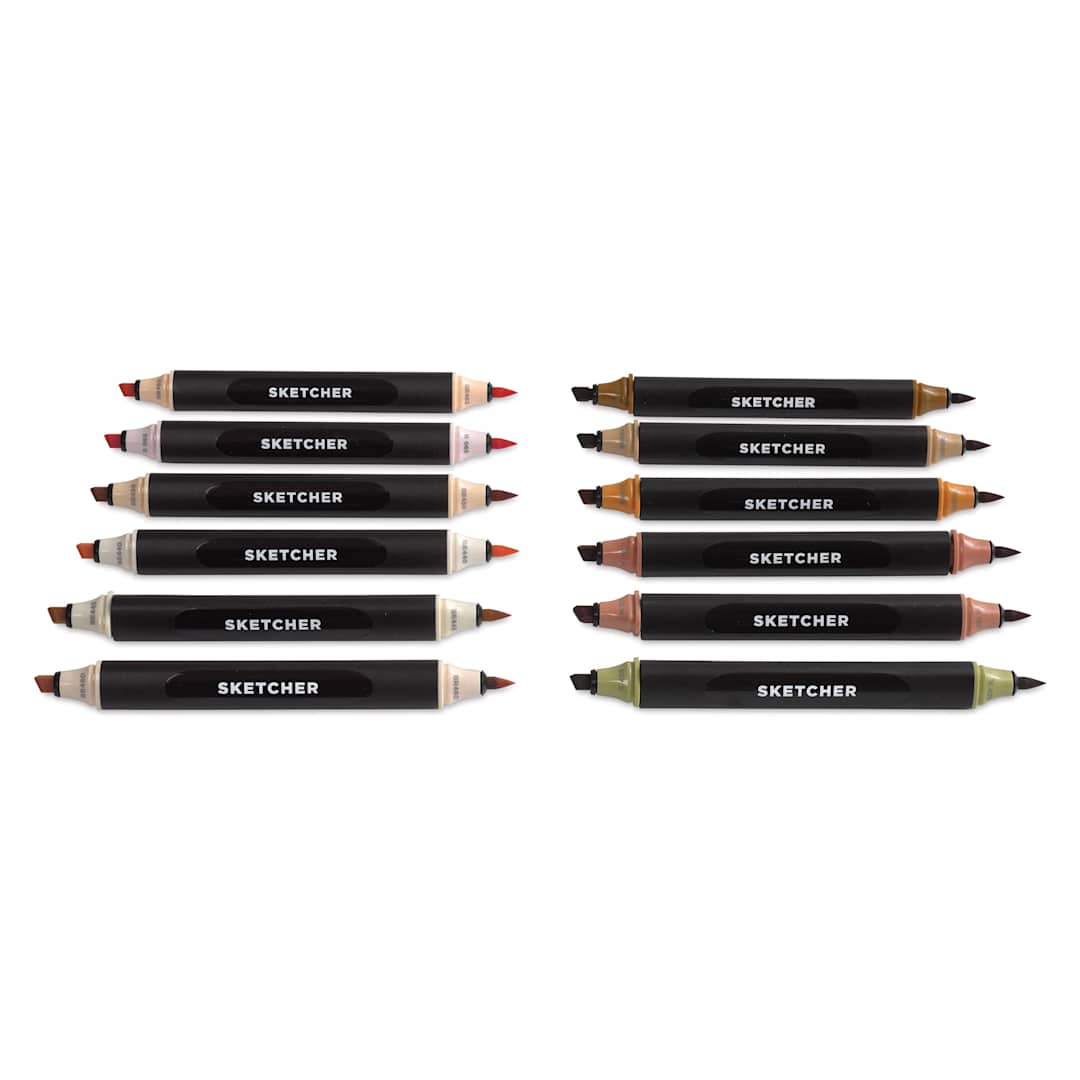 Open in modal - Molotow Sketcher Twin Graphic Markers - Character Kit, Set of 12, markers laid out