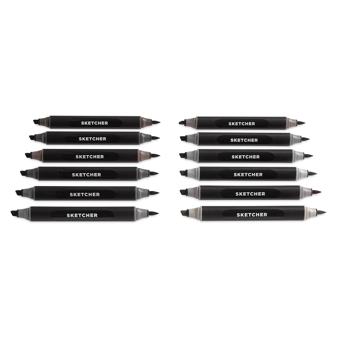 Open in modal - Molotow Sketcher Twin Graphic Markers - Grey Kit 1, markers laid out
