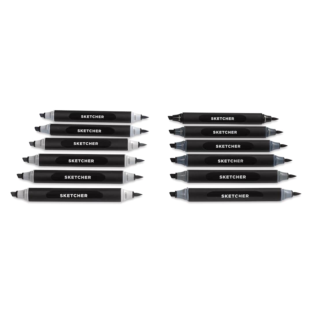 Open in modal - Molotow Sketcher Twin Graphic Markers - Grey Kit 2, markers laid out