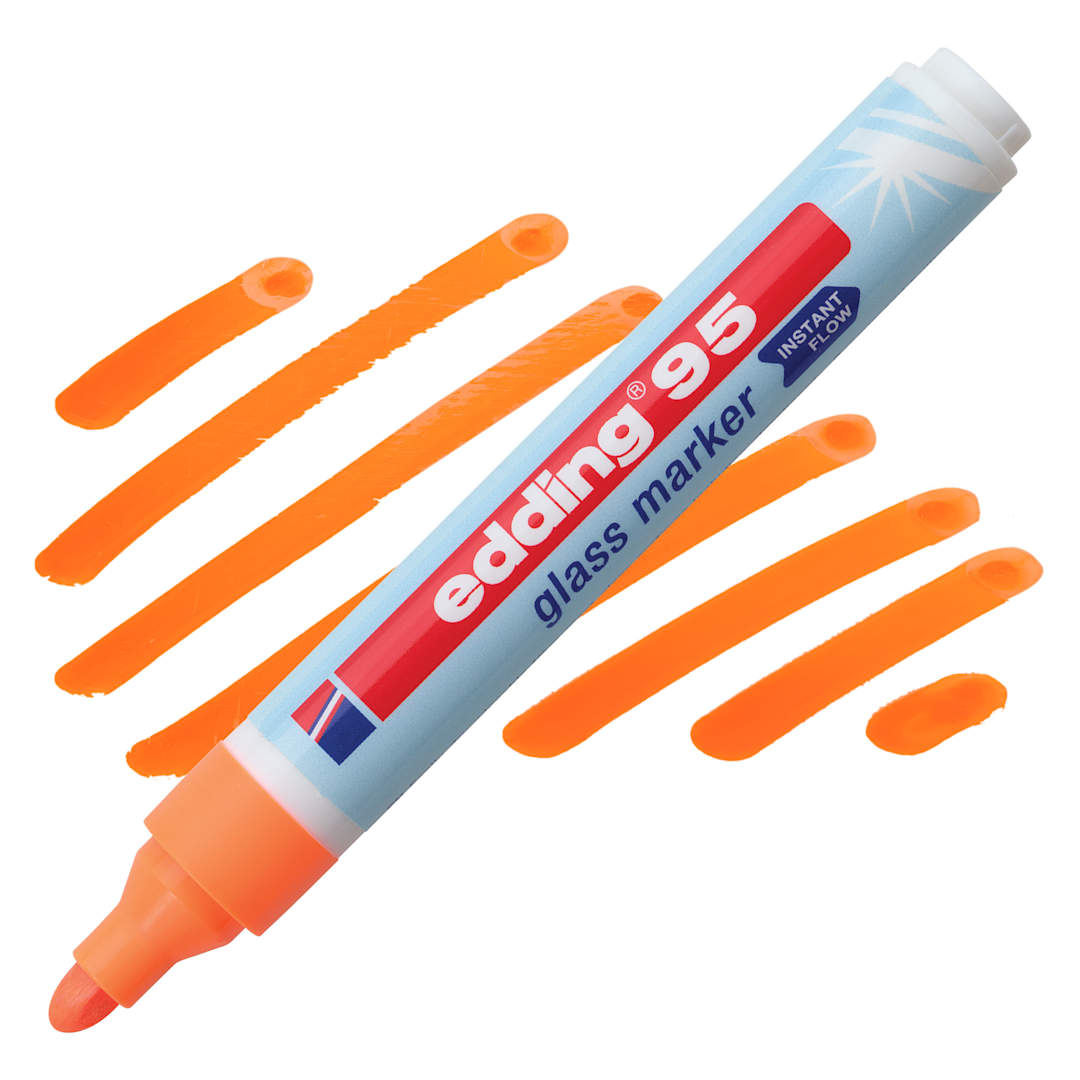 Open in modal - Edding 95 Glass Marker - Orange, marker and swatch