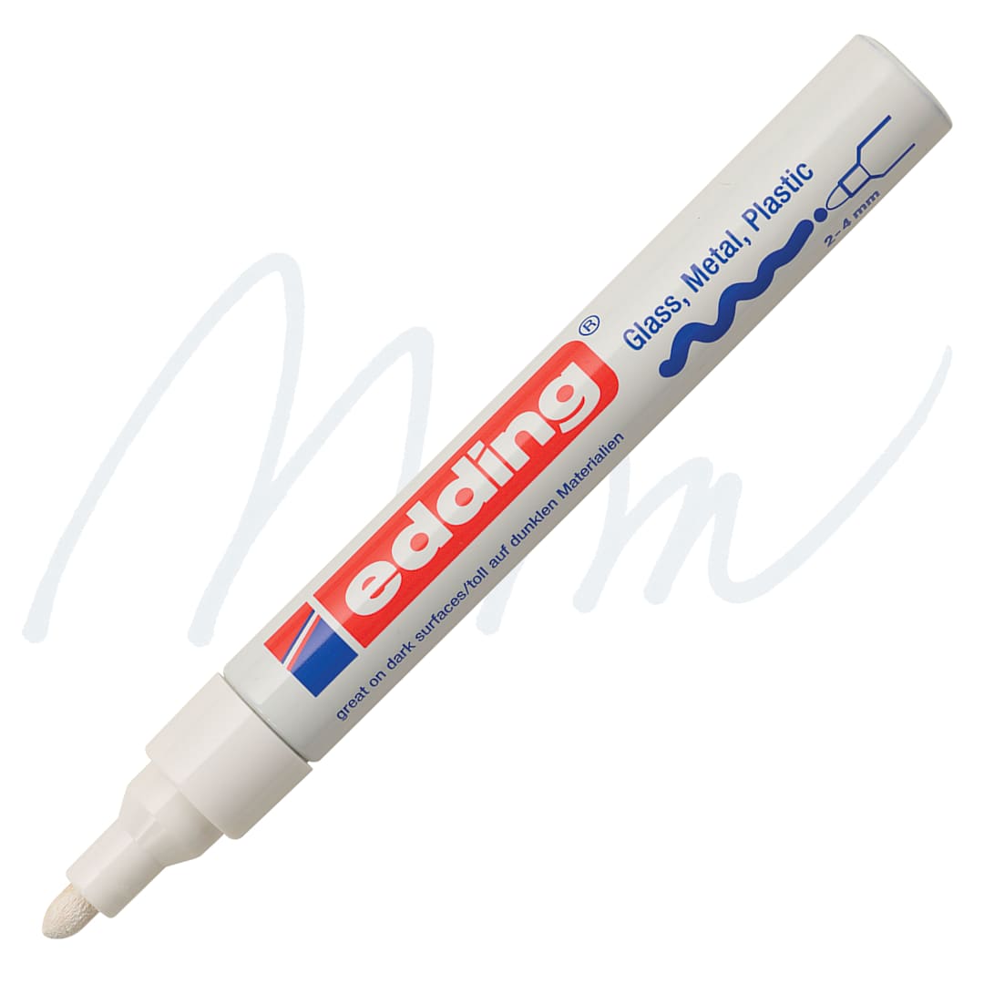 Open in modal - Edding Gloss Paint Marker - White, Round Nib, 2-4 mm, swatch and marker