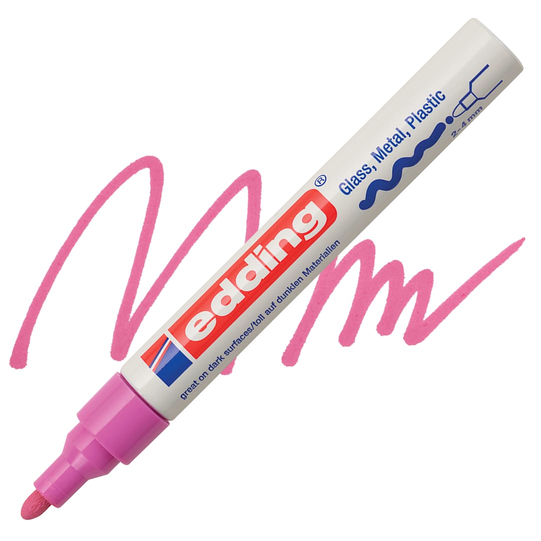 Open in modal - Edding Gloss Paint Marker - Pink, Round Nib, 2-4 mm, swatch and marker
