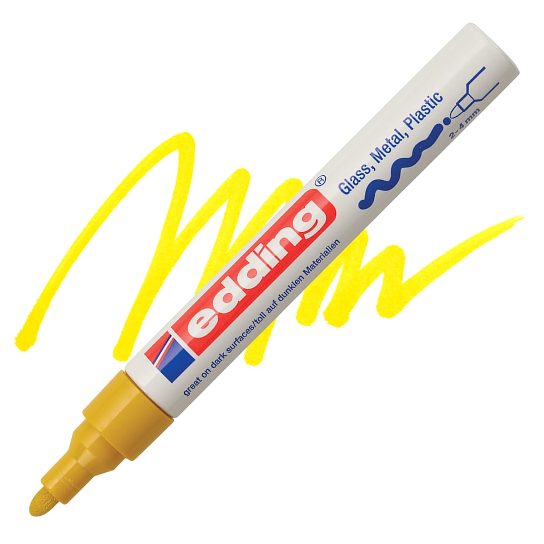 Open in modal - Edding Gloss Paint Marker - Yellow, Round Nib, 2-4 mm, swatch and marker