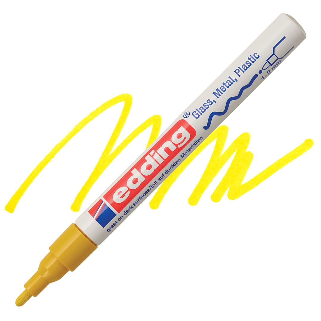 Open in modal - Edding Gloss Paint Marker - Yellow, Round Nib, 1-2 mm, swatch and marker