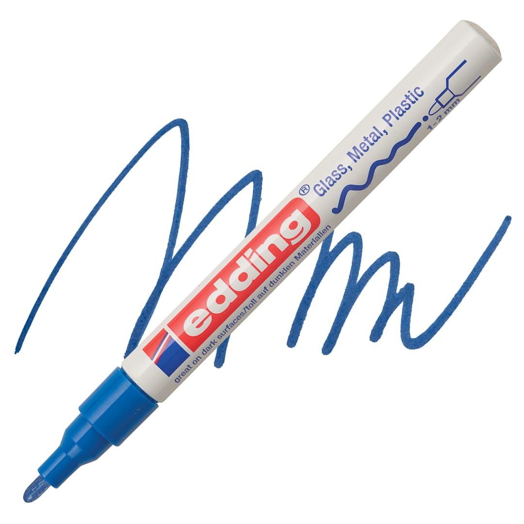 Open in modal - Edding Gloss Paint Marker - Blue, Round Nib, 1-2 mm, swatch and marker