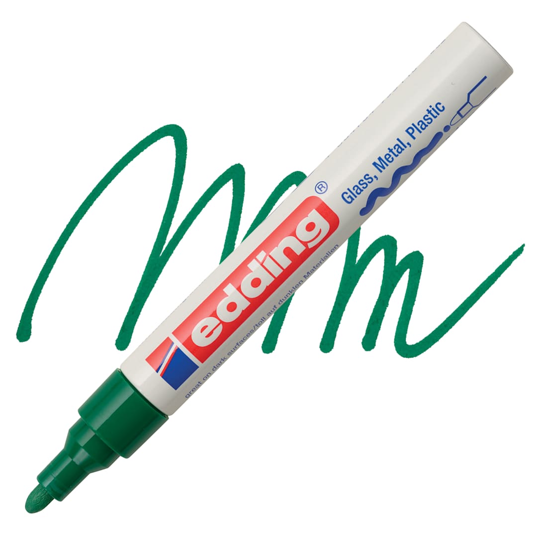 Open in modal - Edding Gloss Paint Marker - Green, Round Nib, 2-4 mm, swatch and marker