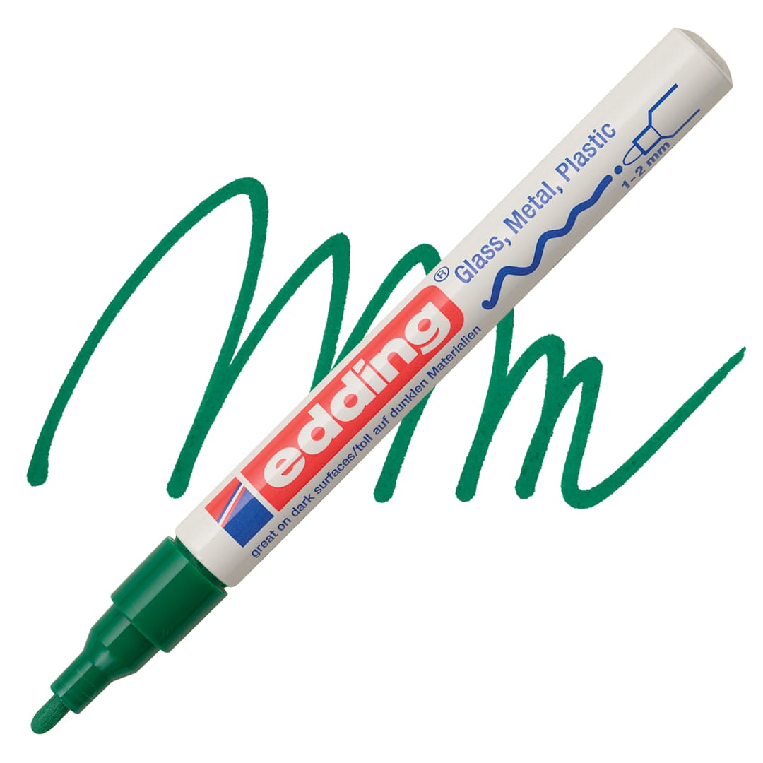 Open in modal - Edding Gloss Paint Marker - Green, Round Nib, 1-2 mm, swatch and marker