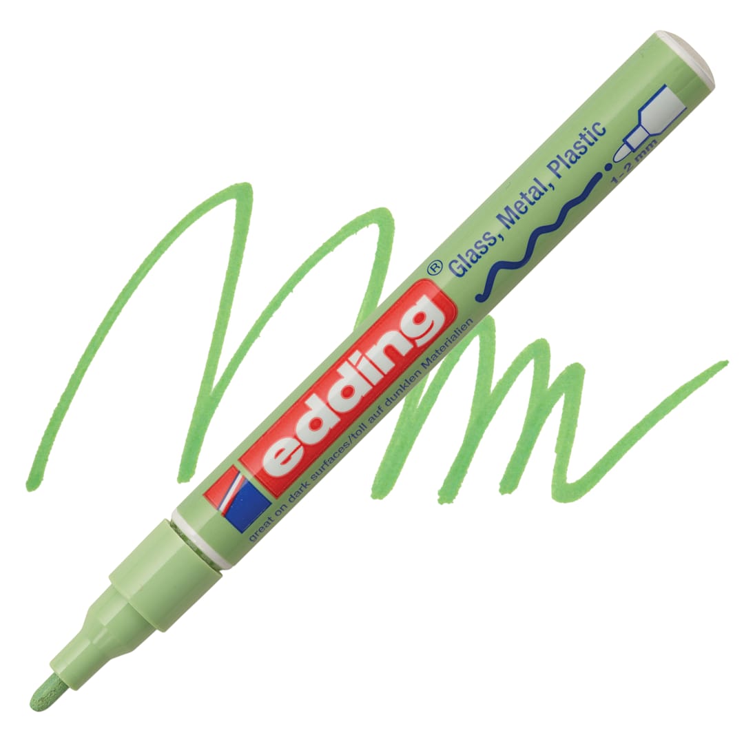 Open in modal - Edding Gloss Paint Marker - Pastel Green, Round Nib, 1-2 mm, swatch and marker