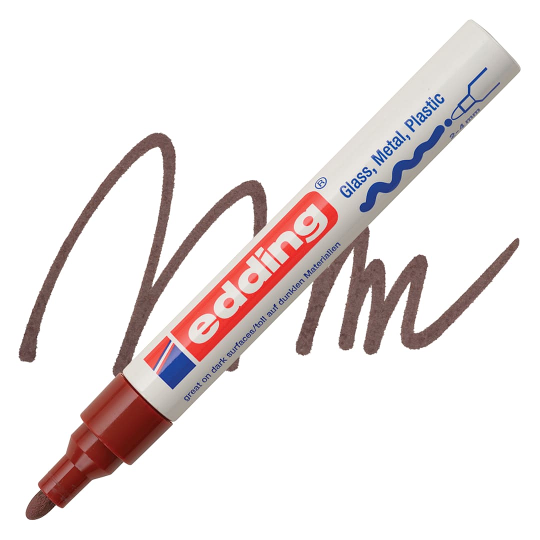 Open in modal - Edding Gloss Paint Marker - Brown, Round Nib, 2-4 mm, swatch and marker