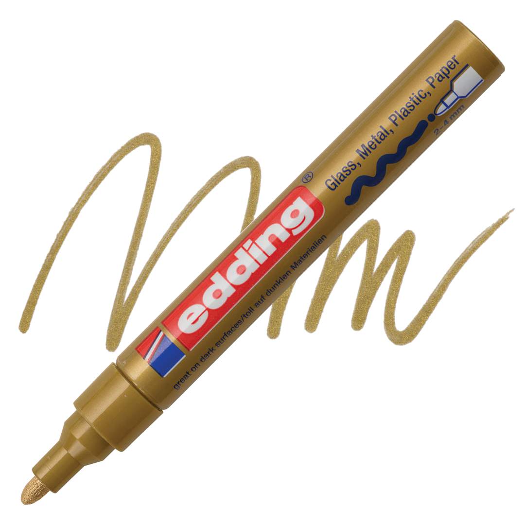 Open in modal - Edding Gloss Paint Marker - Gold, Round Nib, 2-4 mm, swatch and marker