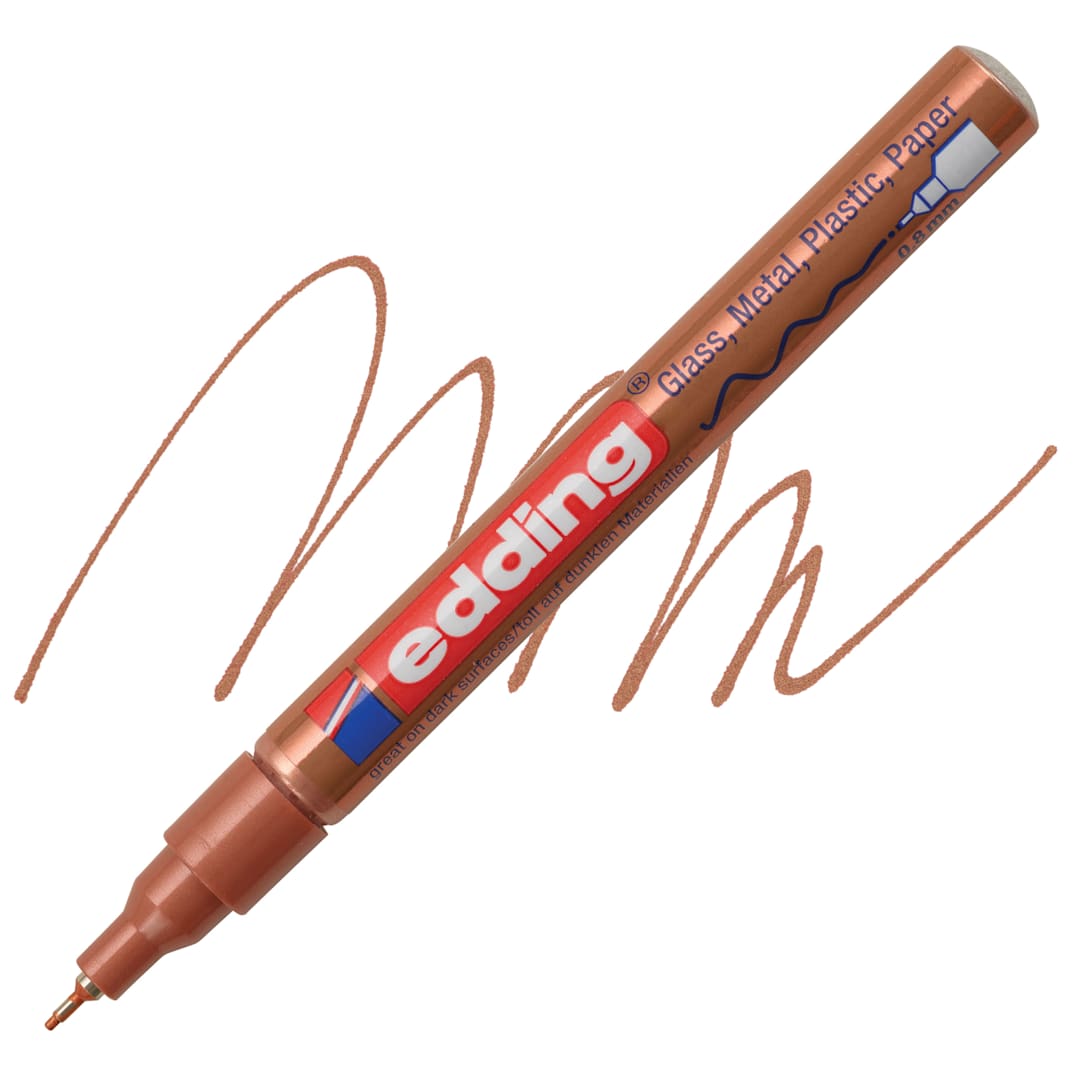 Open in modal - Edding Gloss Paint Marker - Copper, Round Nib, 0.8 mm, swatch and marker