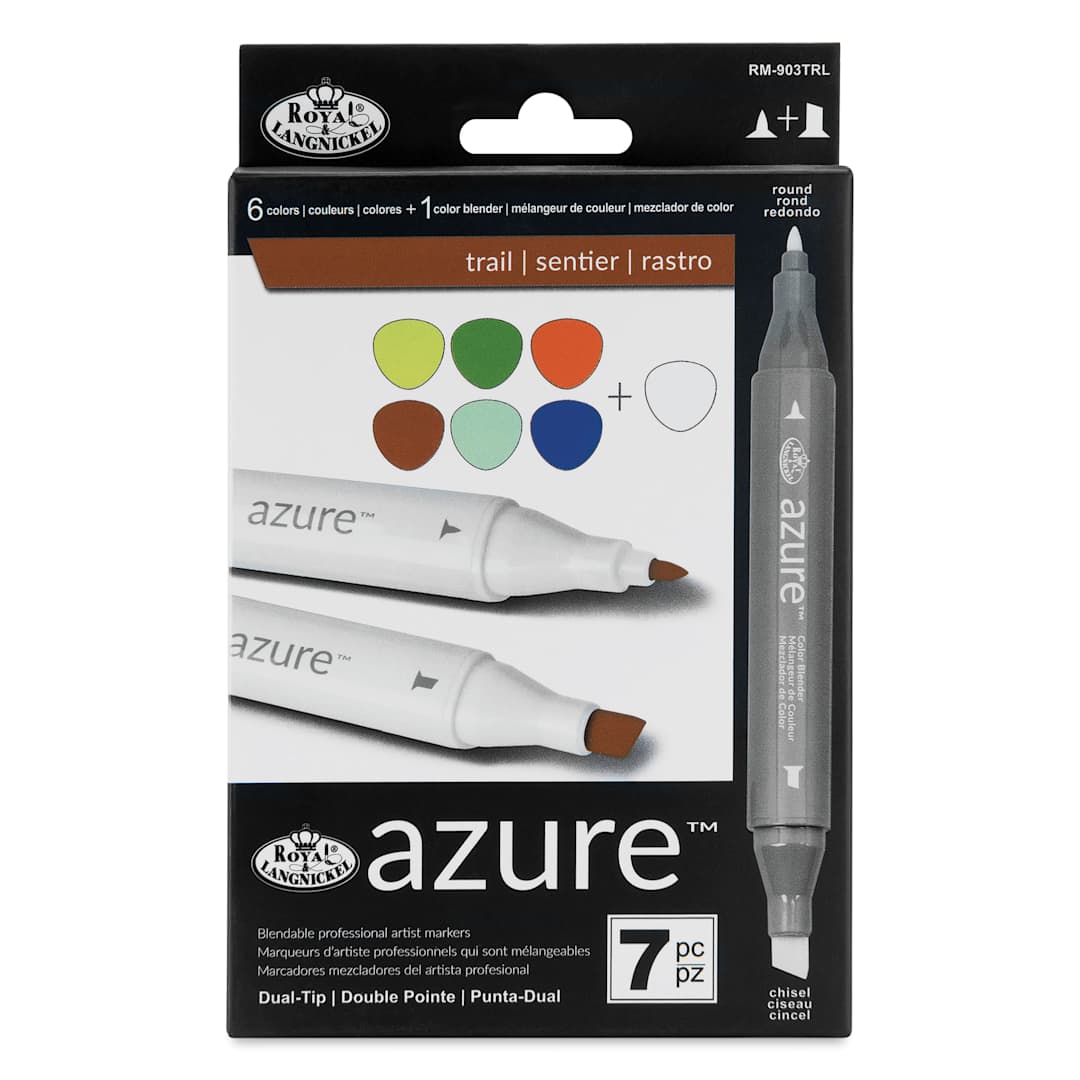 Open in modal - Royal & Langnickel Azure Dual Tip Markers - Set of 7, Trial Colors, front of the packaging