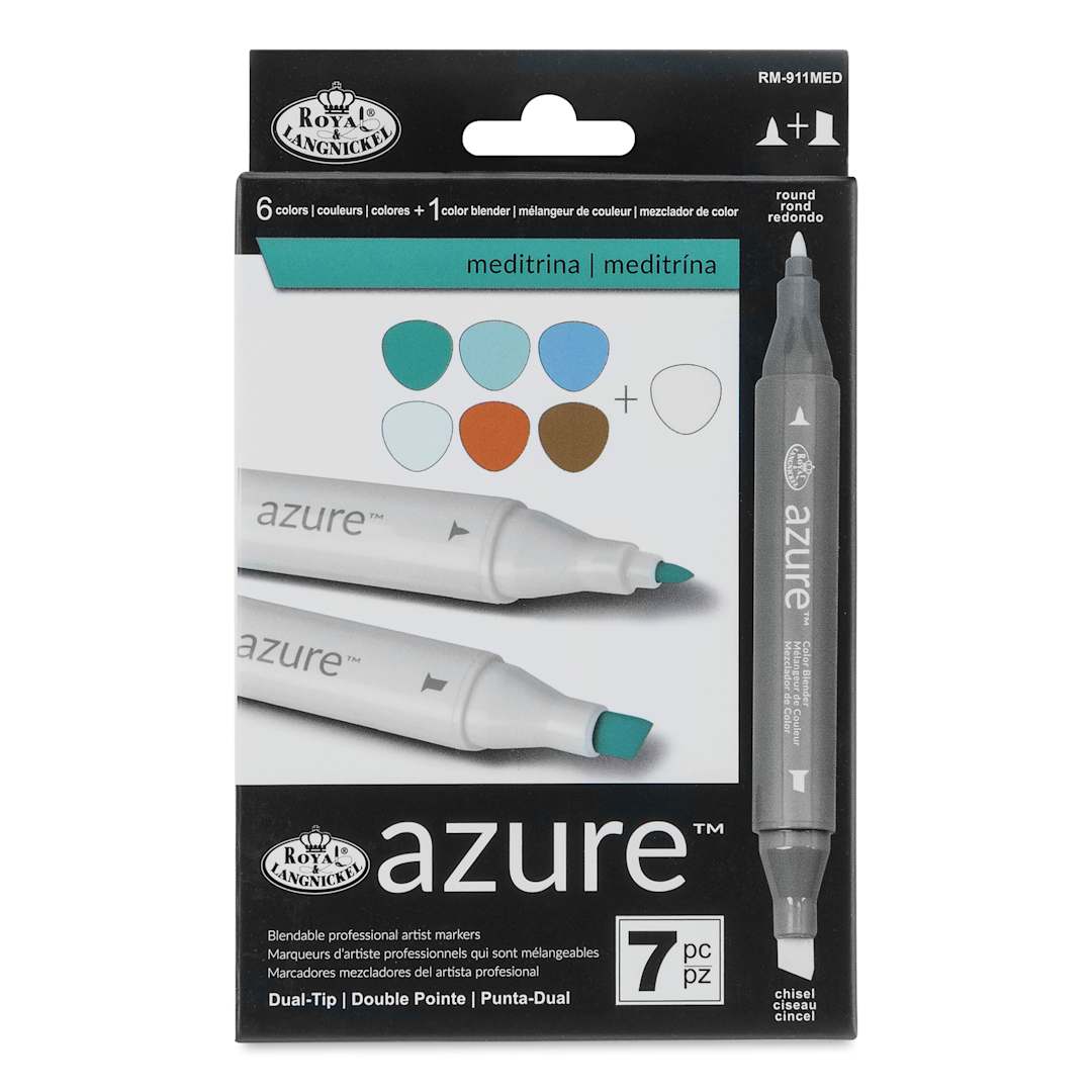 Open in modal - Royal & Langnickel Azure Dual Tip Markers - Set of 7, Meditrina Colors, front of the packaging