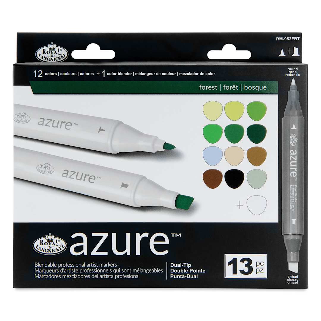 Open in modal - Royal & Langnickel Azure Dual Tip Markers - Set of 13, Forest Colors, front of the packaging
