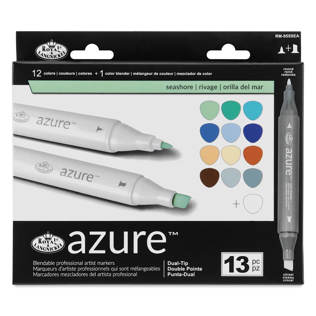 Open in modal - Royal & Langnickel Azure Dual Tip Markers - Set of 13, Seashore Colors, front of the packaging