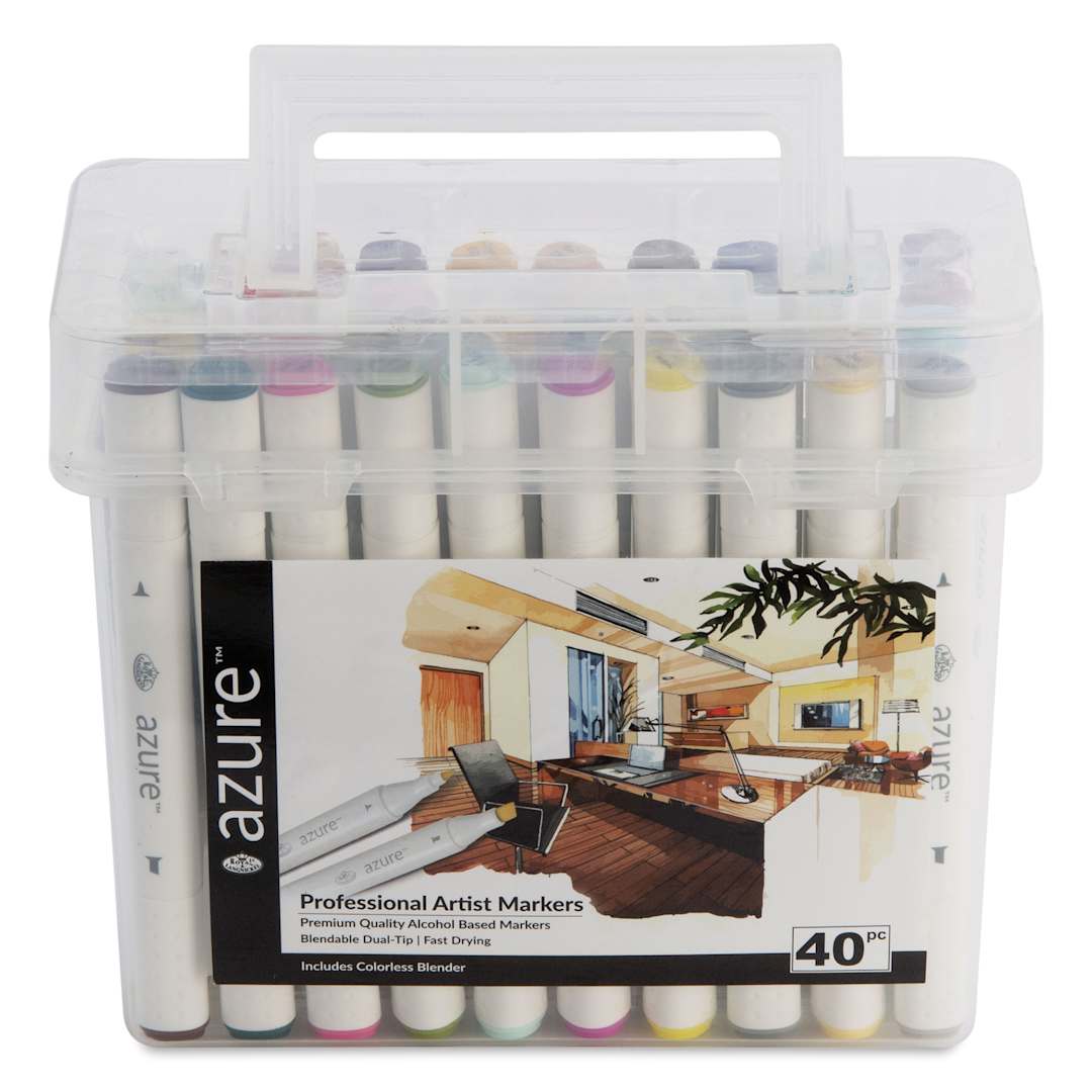 Open in modal - Royal & Langnickel Azure Dual Tip Markers - Set of 40, Assorted Colors, front of the carrying case