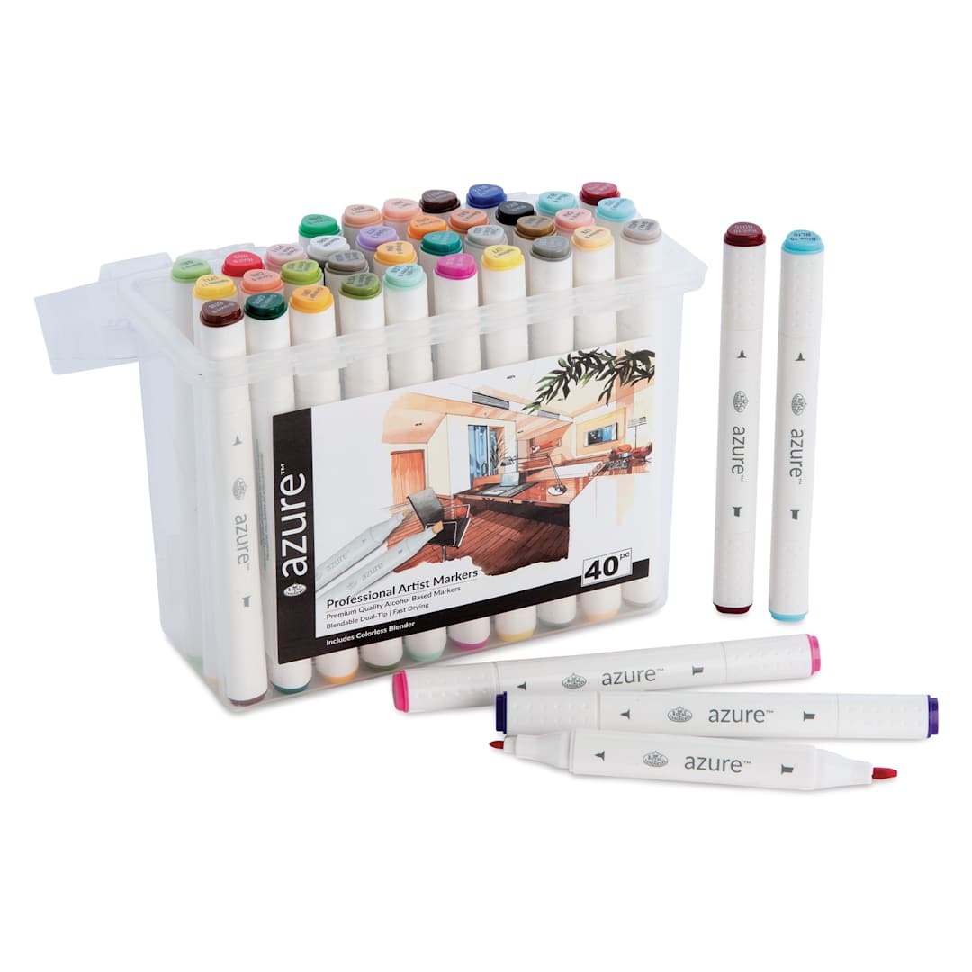 Open in modal - Royal & Langnickel Azure Dual Tip Markers - Set of 40, Assorted Colors, markers out of carrying case