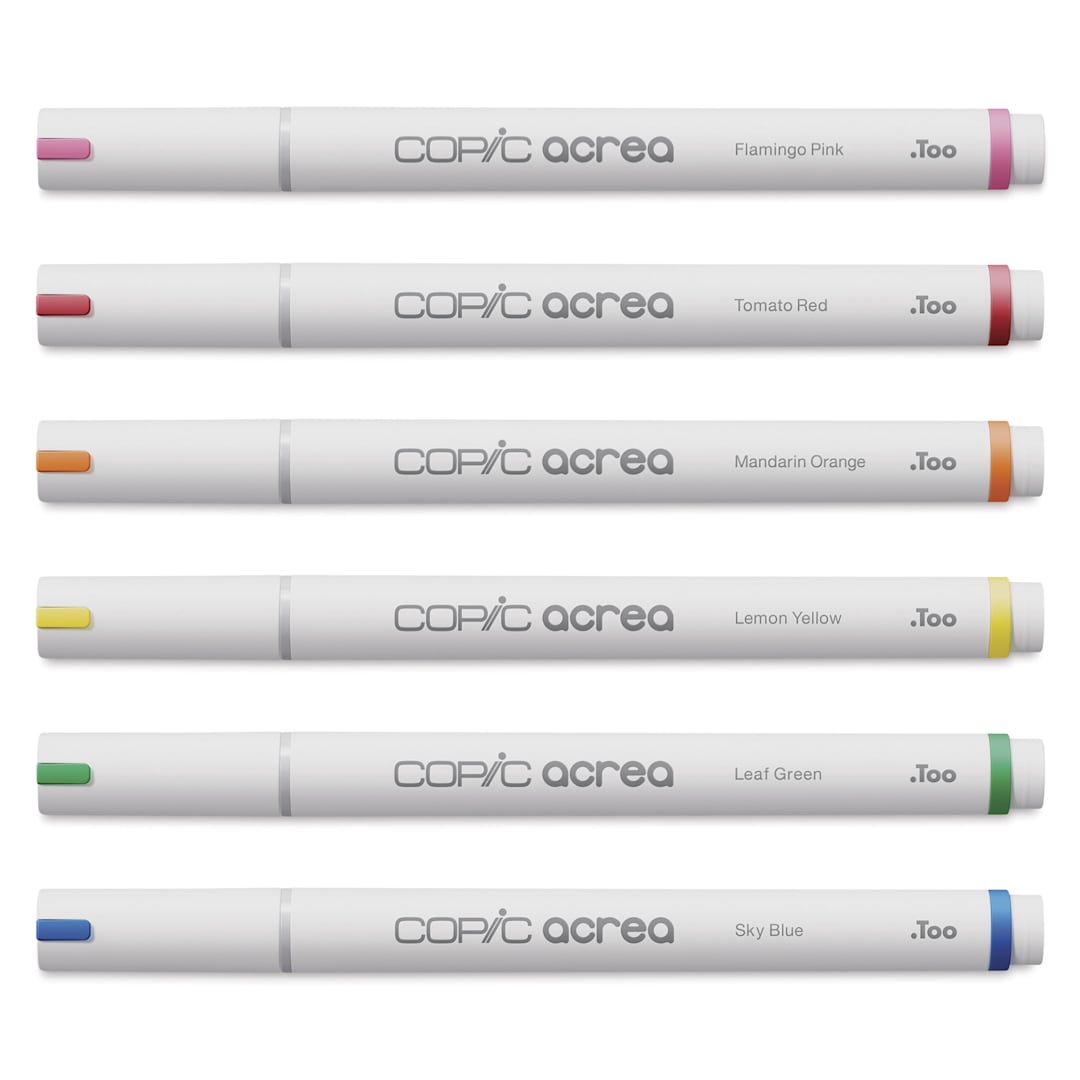 Open in modal - Copic Acrea Paint Markers - Vivid Colors, Set of 6, markers laid out