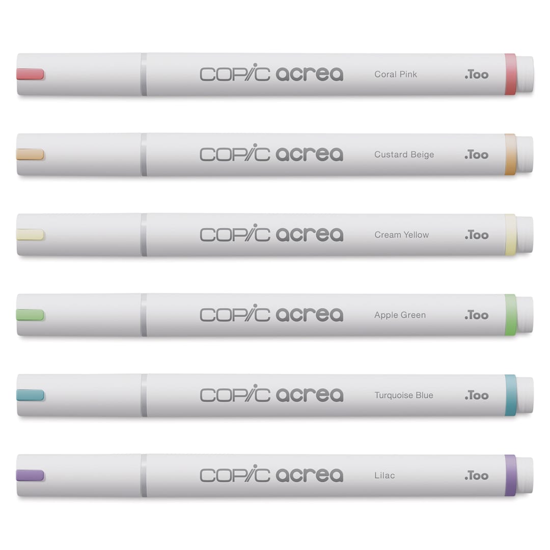 Open in modal - Copic Acrea Paint Markers - Light Colors, Set of 6, markers laid out