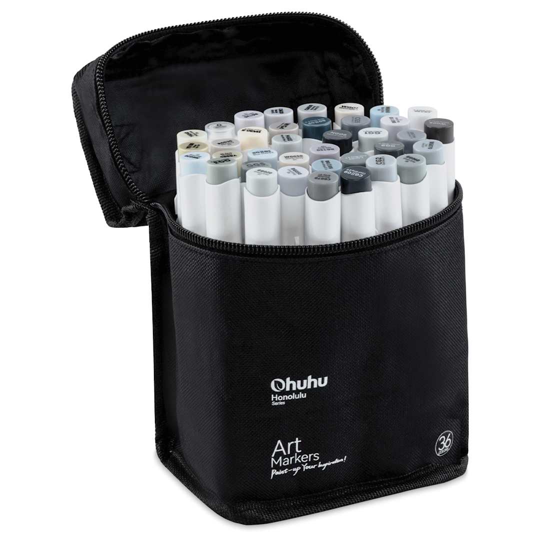 Open in modal - Ohuhu Honolulu Dual Tip Marker Sets - Set of 36, Grayscale Colors, in package