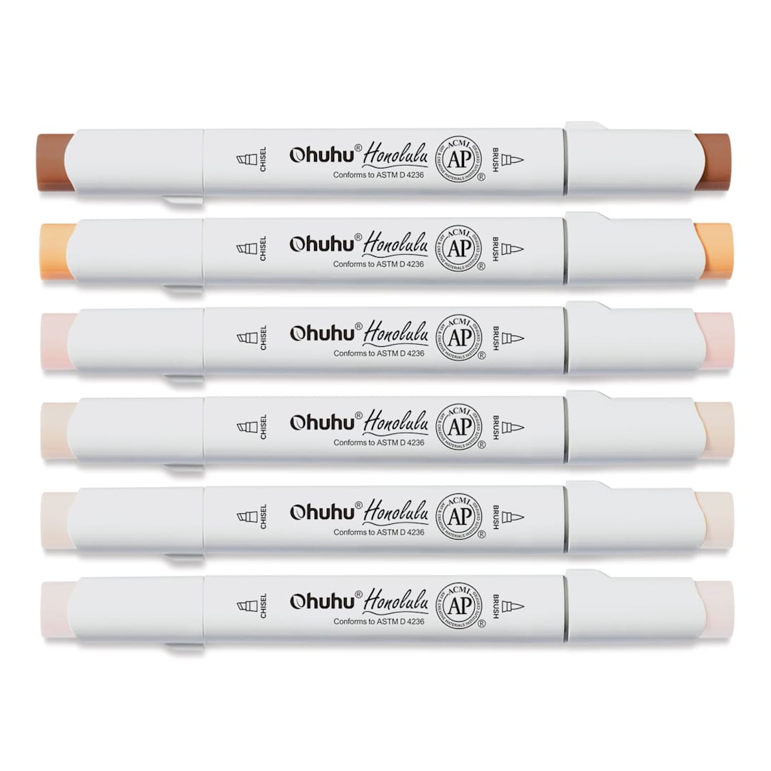 Open in modal - Ohuhu Honolulu Dual Tip Marker Set - Set of 6, Skin Tone