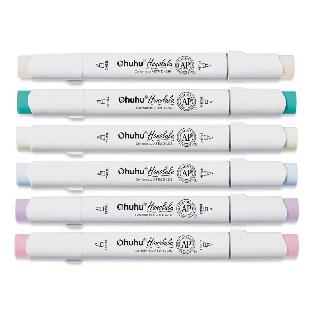 Open in modal - Ohuhu Honolulu Dual Tip Marker Set - Set of 6, Pastel Tone