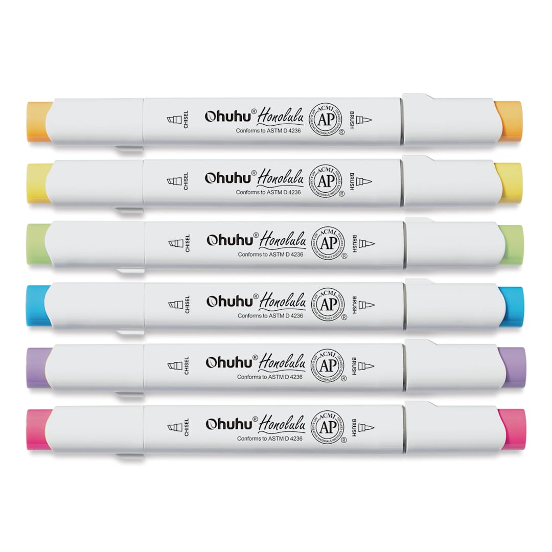 Open in modal - Ohuhu Honolulu Dual Tip Marker Set - Set of 6, Basic Colors