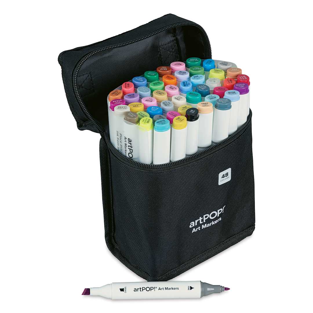 Open in modal - artPOP! Chisel and Fine Dual Tip Alcohol Art Marker Set - Set of 49, Assorted, marker out of packaging
