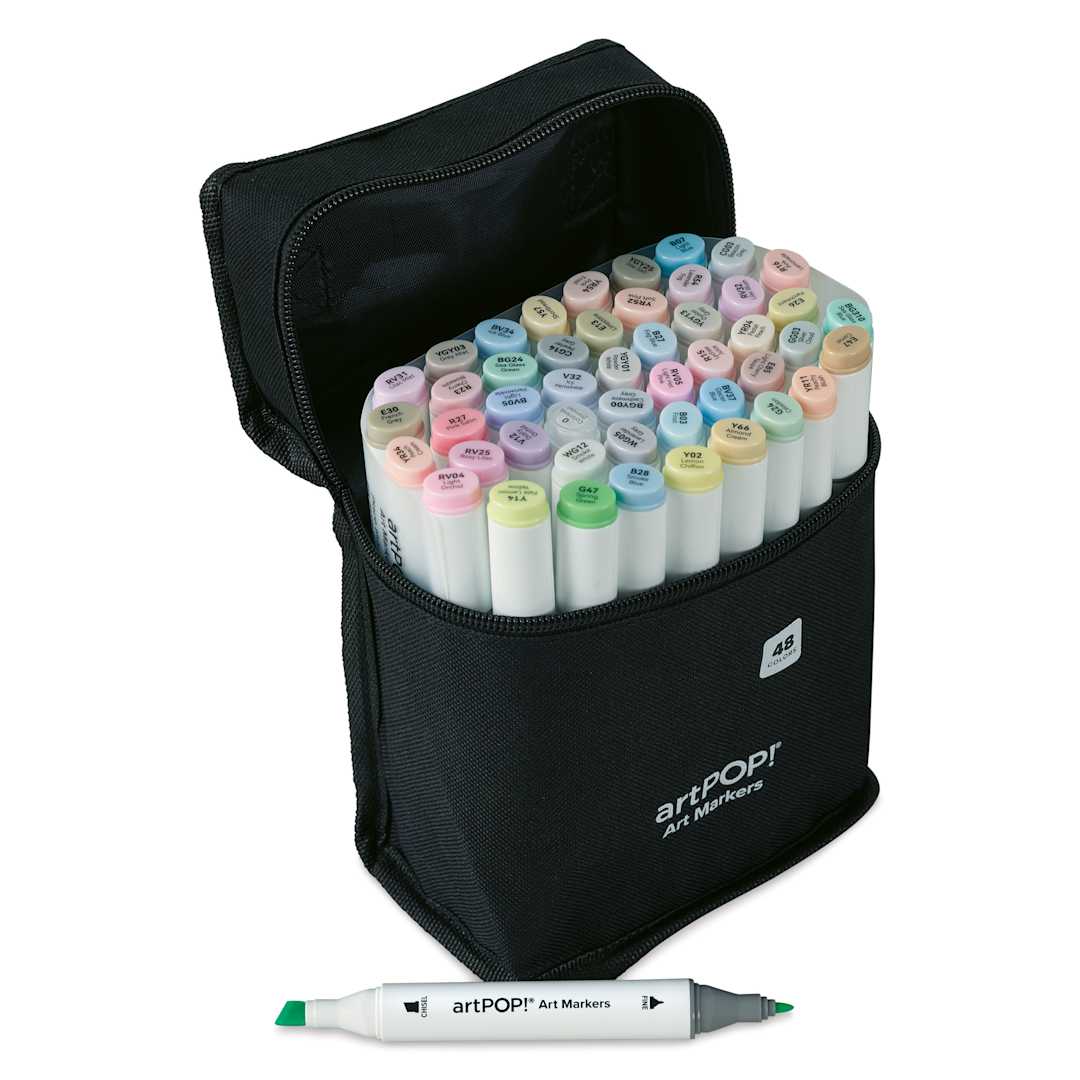 Open in modal - artPOP! Chisel and Fine Dual Tip Alcohol Art Marker Set - Set of 49, Pastel, open packaging