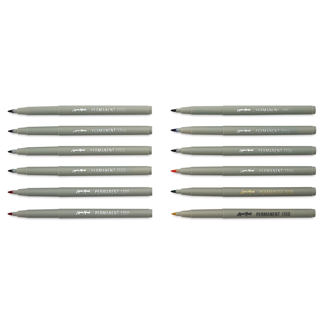 Open in modal - Liqui-Mark Permanent Markers- Set of 12, Assorted, Extra Fine Tip with caps off