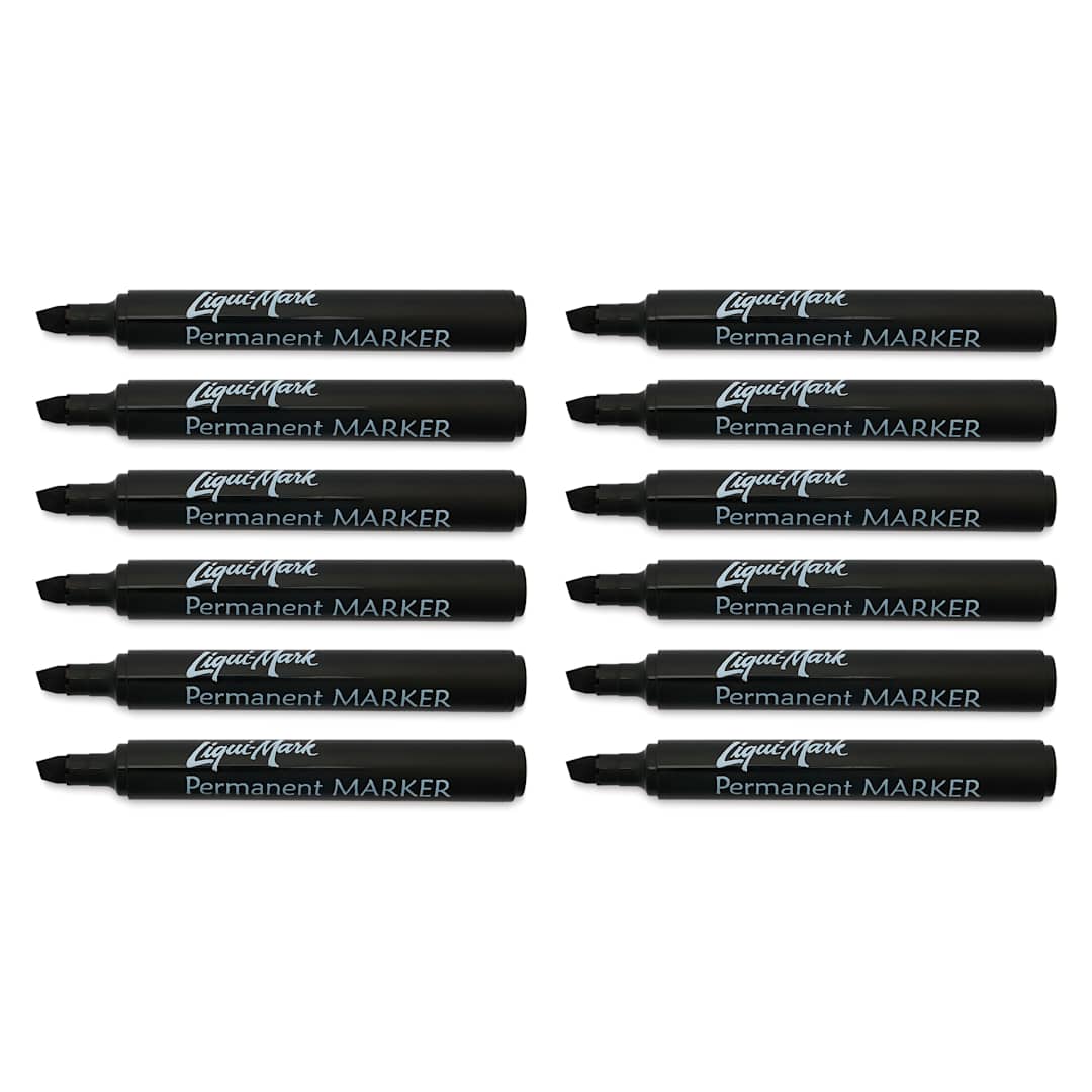 Open in modal - Liqui-Mark Permanent Markers- Pkg of 12, Black, Chisel Tip with caps off