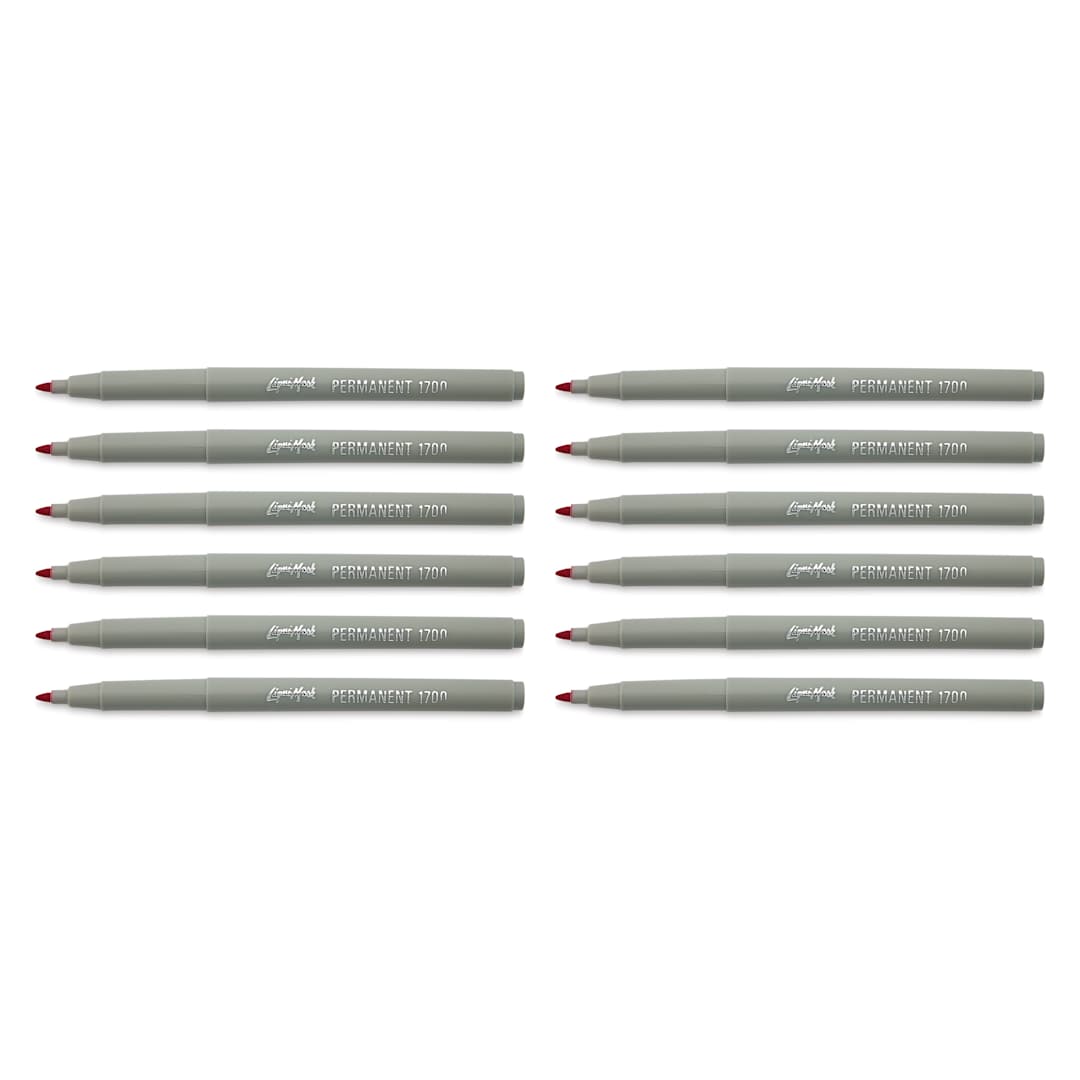 Open in modal - Liqui-Mark Permanent Markers- Pkg of 12, Red, Extra Fine Tip with caps off