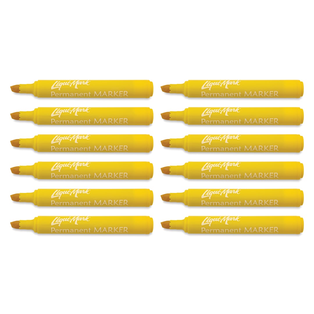 Open in modal - Liqui-Mark Permanent Markers- Pkg of 12, Yellow, Chisel Tip with caps off