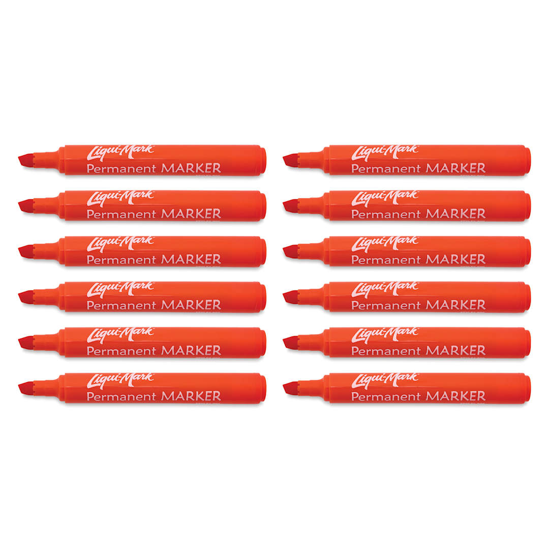 Open in modal - Liqui-Mark Permanent Markers- Pkg of 12, Orange, Chisel Tip with caps off