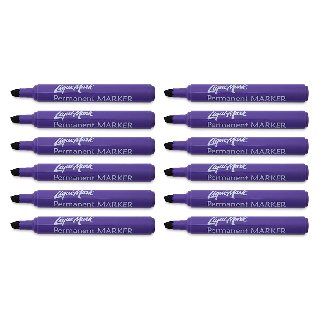 Open in modal - Liqui-Mark Permanent Markers- Pkg of 12, Purple, Chisel Tip with caps off