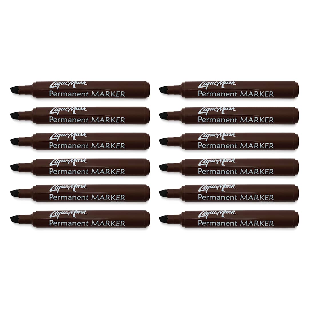 Open in modal - Liqui-Mark Permanent Markers- Pkg of 12, Brown, Chisel Tip with caps off