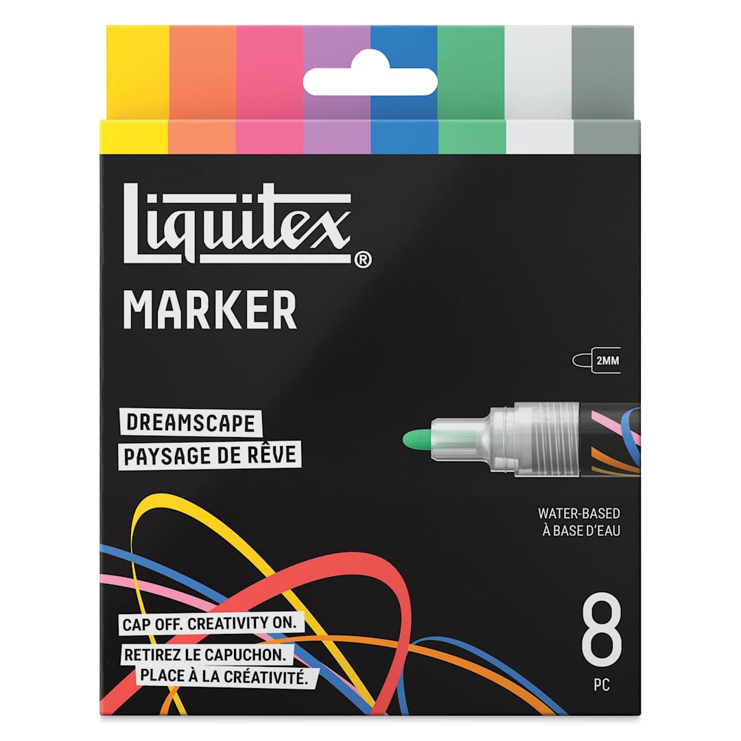 Open in modal - Liquitex Markers - Set of 8, Dreamscape Colors, Bullet Tip, 2 mm, front of packaging