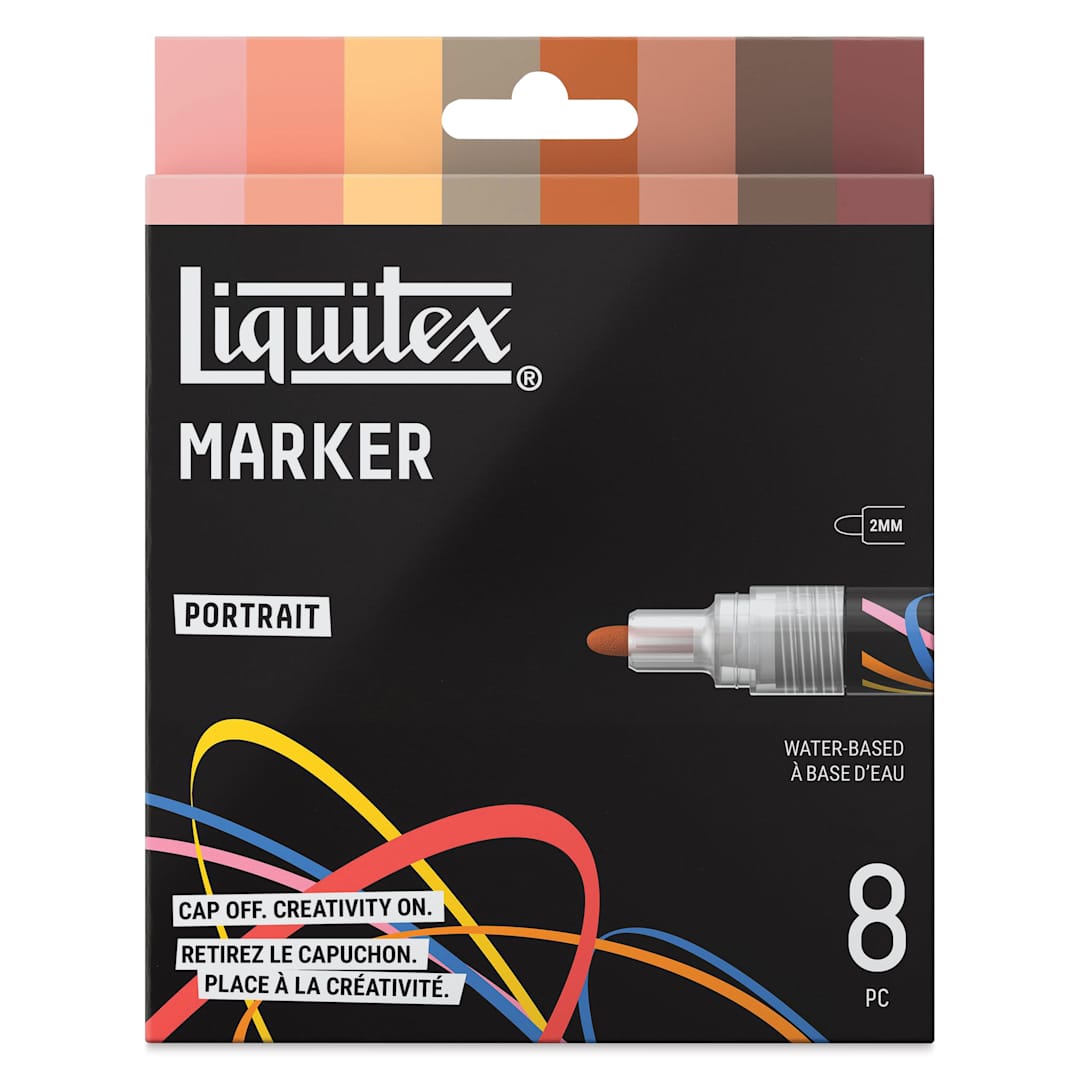 Open in modal - Liquitex Markers - Set of 8, Portrait Colors, Bullet Tip, 2 mm, front of packaging