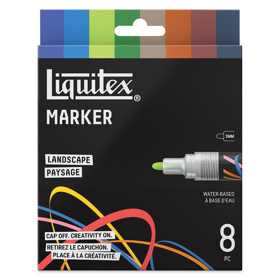 Open in modal - Liquitex Markers - Set of 8, Landscape Colors, Bullet Tip, 2 mm, front of packaging