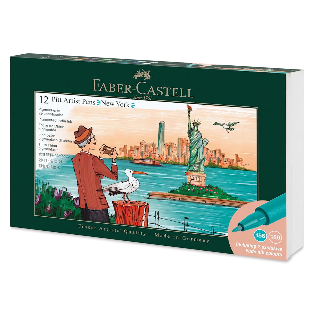 Open in modal - Faber-Castell Pitt Artist City Collection Brush Pens - Set of 12, New York City, front of packaging