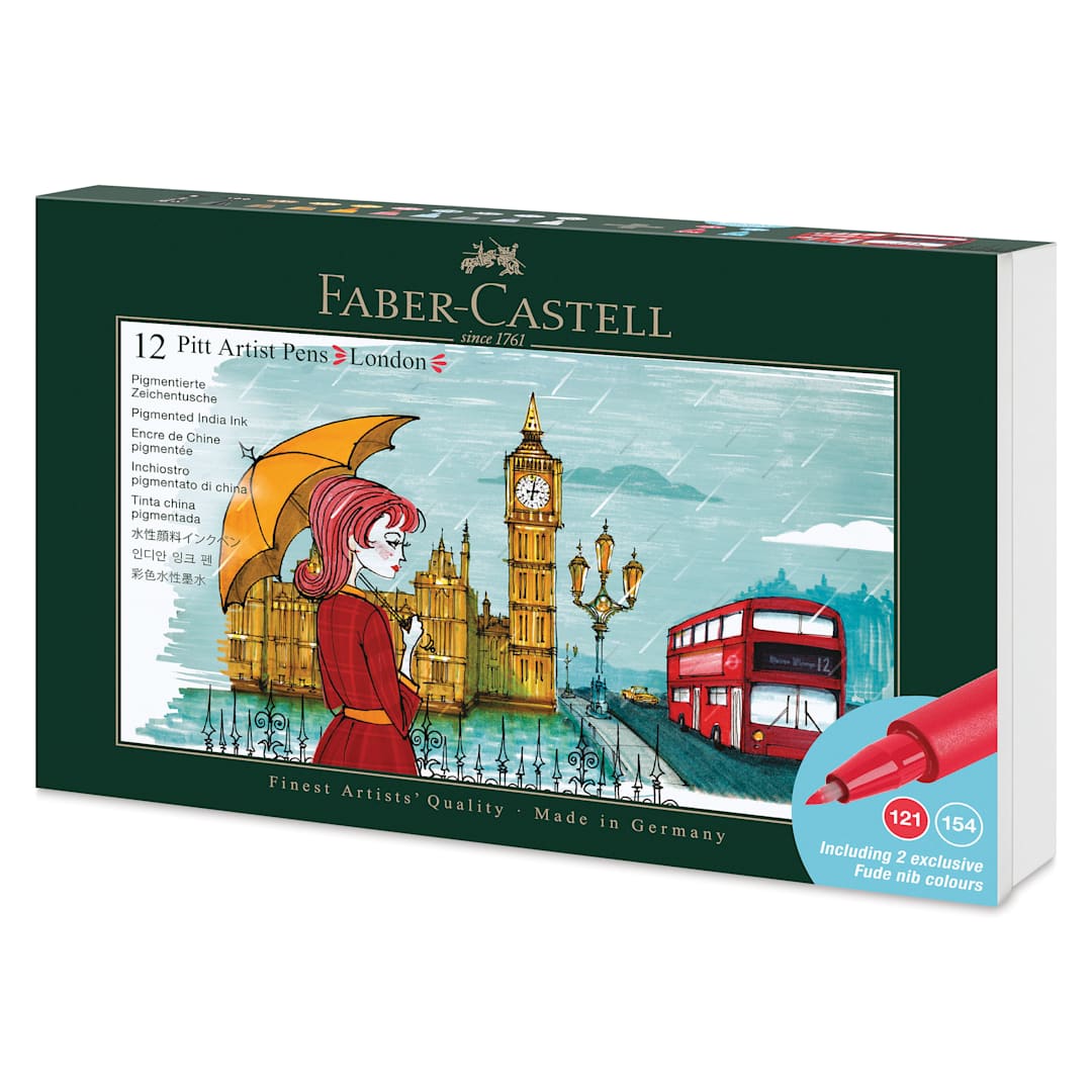 Open in modal - Faber-Castell Pitt Artist City Collection Brush Pens - Set of 12, London, front of packaging