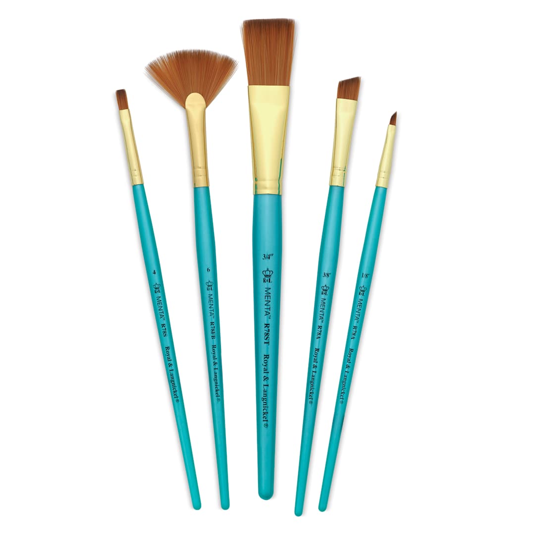 Open in modal - Royal & Langnickel Menta Synthetic Sable Brushes - Set of 5, Variety contents