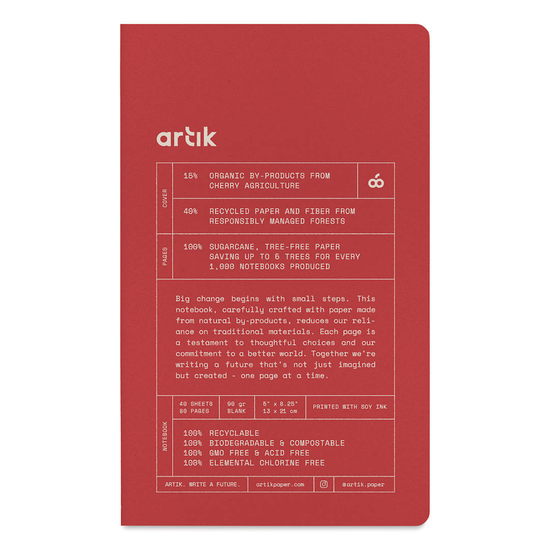 Open in modal - Artik Singer Sewn Notebook - Cherry, 5" x 8-1/4", Blank, Pkg of 2, front cover