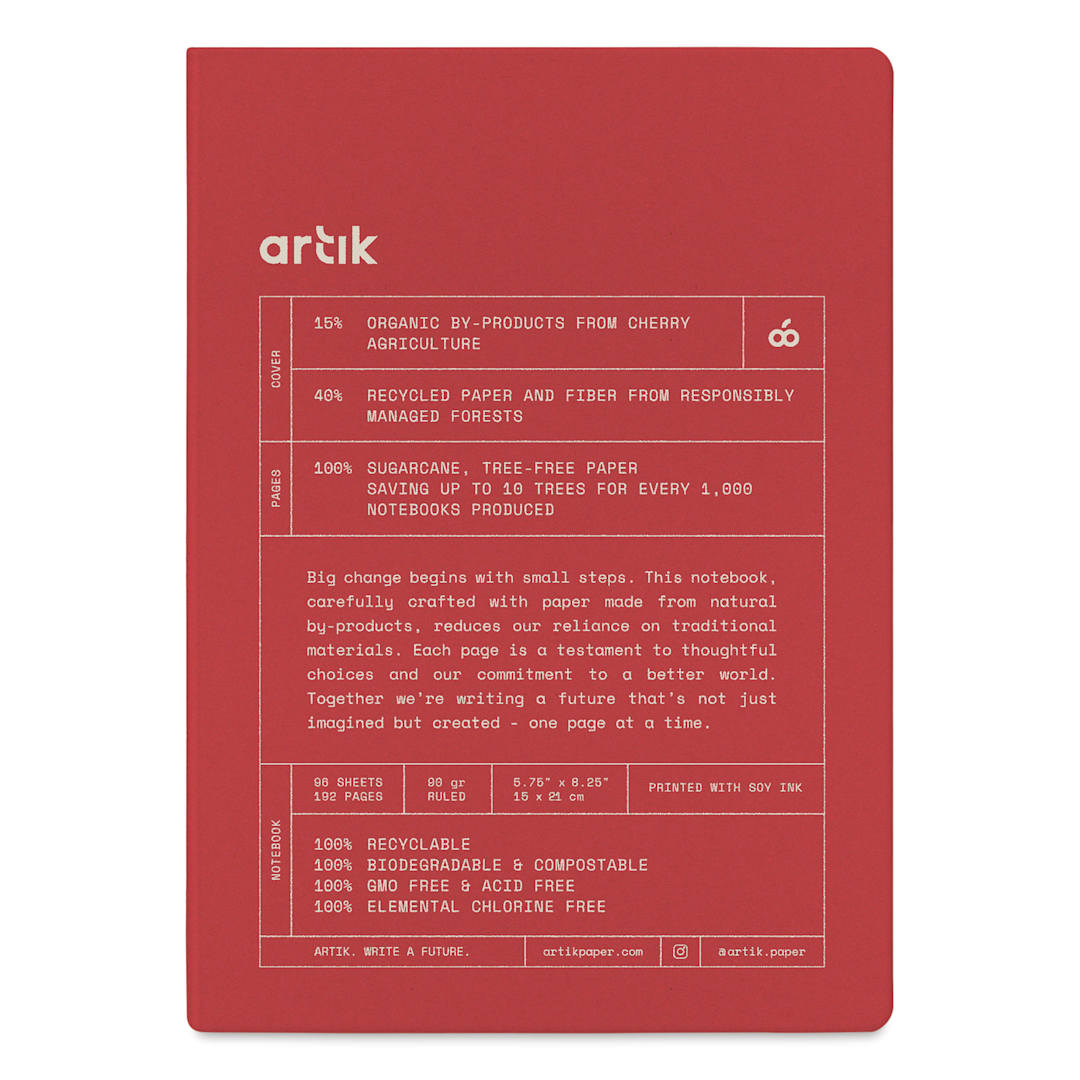 Open in modal - Artik Hardcover Notebook - Cherry, 5-3/4" x 8-1/4", Ruled, front