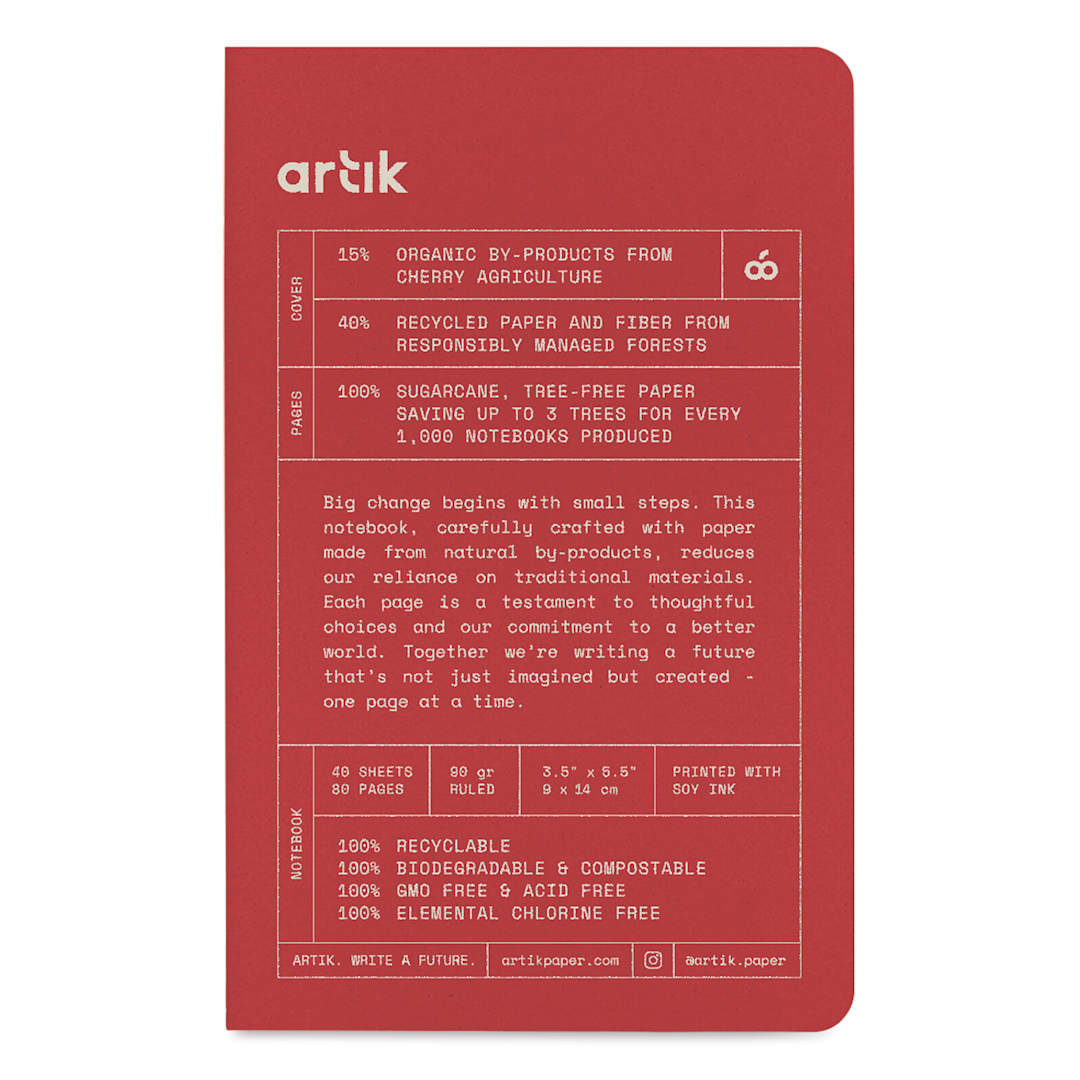 Open in modal - Artik Singer Sewn Notebook - Cherry, 3-1/2" x 5-1/2", Ruled, Pkg of 3, front cover