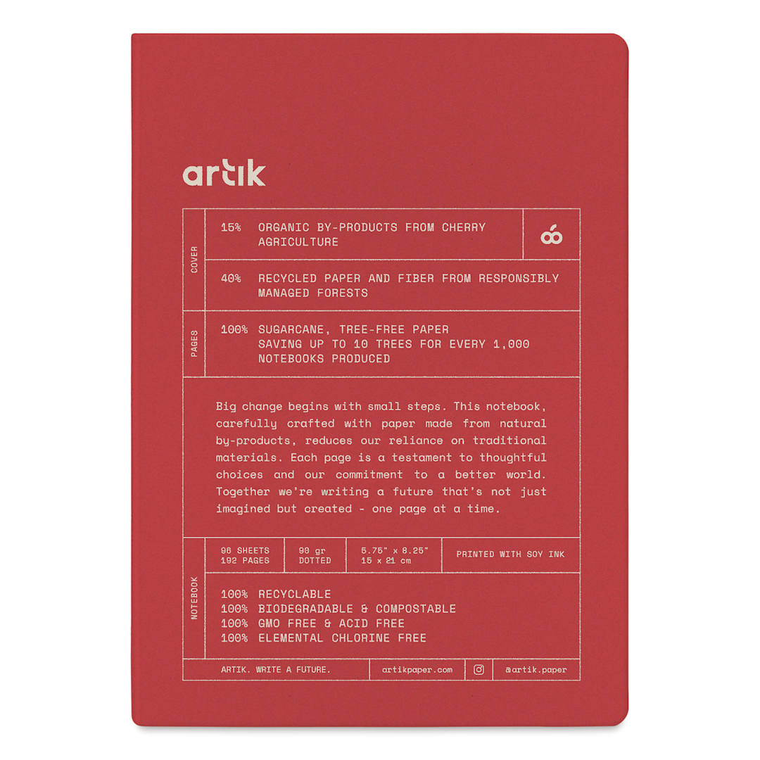 Open in modal - Artik Hardcover Notebook - Cherry, 5-3/4" x 8-1/4", Dot Grid, front