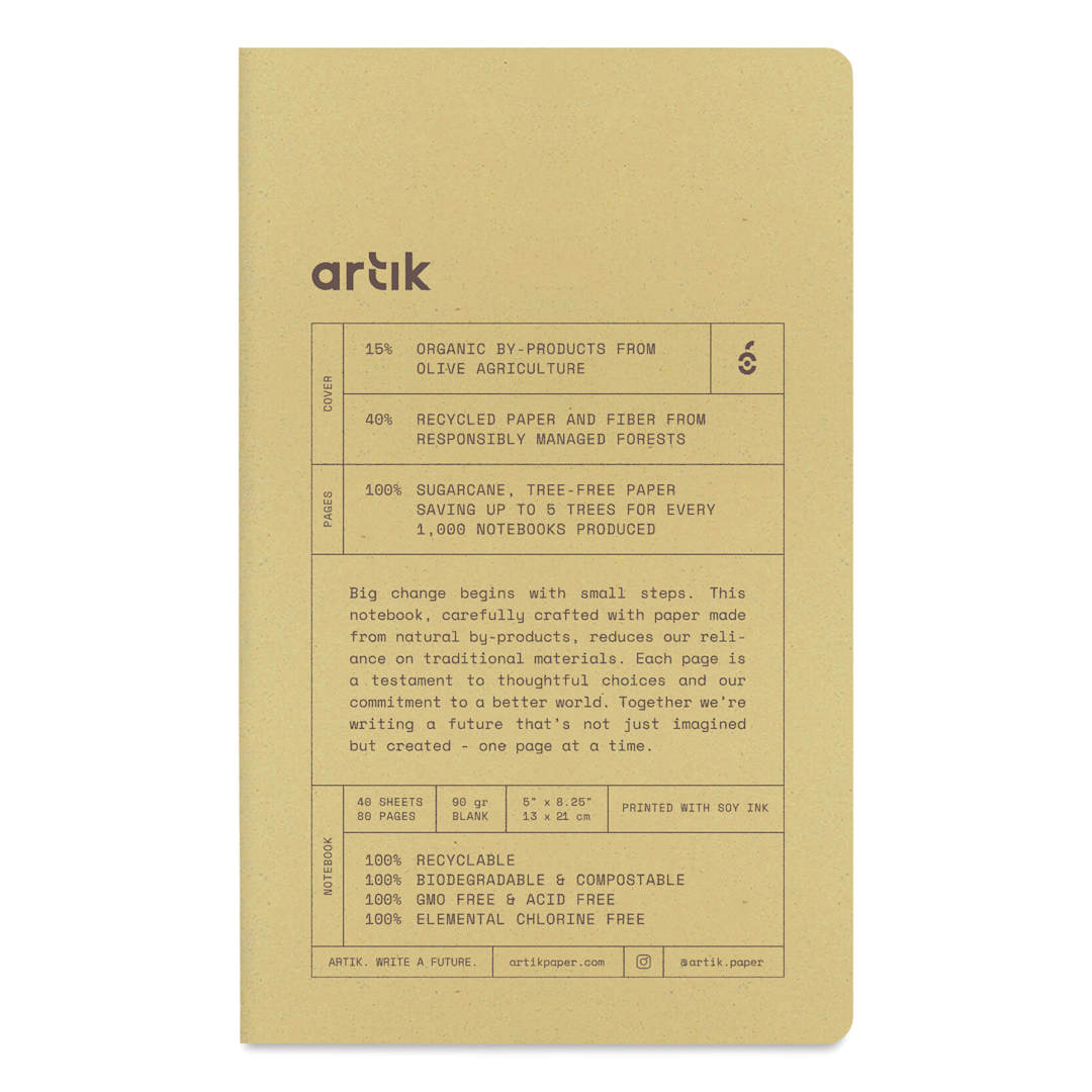 Open in modal - Artik Singer Sewn Notebook - Olive, 5" x 8-1/4", Blank, Pkg of 2, front cover