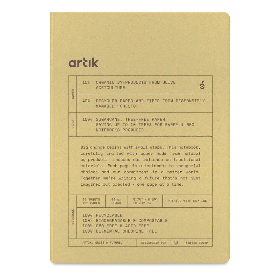 Open in modal - Artik Hardcover Notebook - Olive, 5-3/4" x 8-1/4", Blank, front