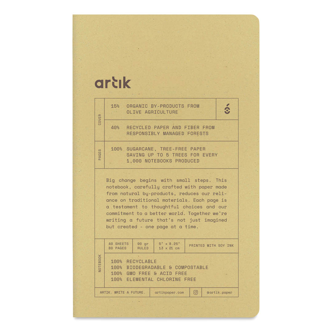 Open in modal - Artik Singer Sewn Notebook - Olive, 5" x 8-1/4", Ruled, Pkg of 2, front cover